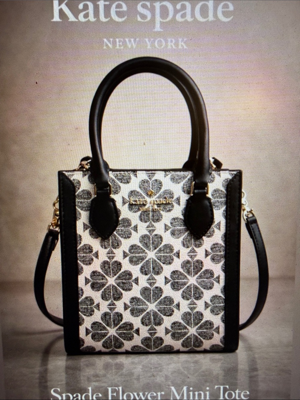 kate spade Black & Cream Floral Mini Tote